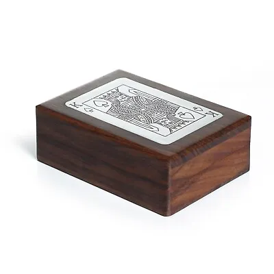 £12.99 • Buy Wooden Handmade Single Playing Card Storage Box With Silver Brass Inlay Design.