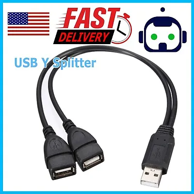 USB 2.0 A Male To 2 Dual USB Female Jack Y Splitter Hub Power Cord Adapter Cable • $2.25