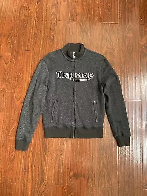 Lucky Brand Triumph Motorcycles Sweater Jacket Size S Tiger Logo Gray Vtg • $39.99