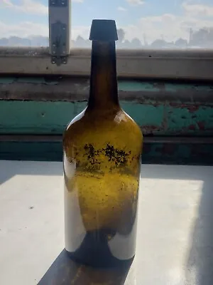 11.5  Antique American Demijohn Liquor Bottle Light Olive Amber Circa 1870 NICE! • $126.46