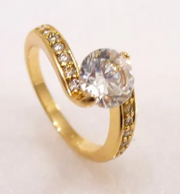 Women Classic Ring UK Size L 18K Yellow Gold Plated Clear Cubic Zirconia Crystal • £12.99