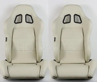 2 X Tanaka Beige Pvc Leather Racing Seats Dual Recliner + Sliders Fits Vw • $286.43