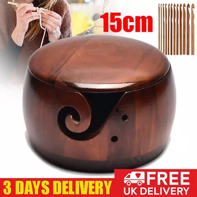 15CM Wooden Yarn Bowl Hand Made Wool Storage For Knitting Crochet Yarn Holder • £14.89