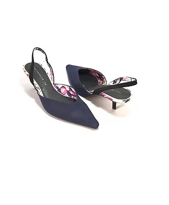 New Zara Slingback Navy Blue Fabric Court Shoes UK 4 • £18.99