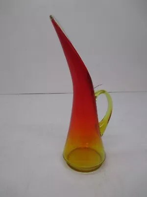 Vtg Kanawha Amberina Crackle Oil Can Pitcher Stretch Swung Art Glass Vase 14.25  • £38.56