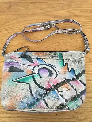 Vintage The Animal Hand Painted Leather Detressed Crossbody Bag • $28