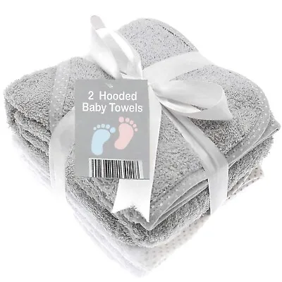 2 X Hooded Baby Towels 100% Cotton Grey Baby Bath Towel Newborn Hooded Towel • £11.99