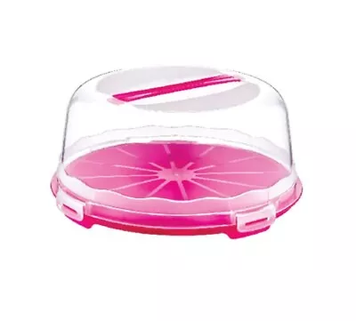 Pink Clear Colour Large Round Cake Storage Carrier Box Container Lockable Cover • £10.99