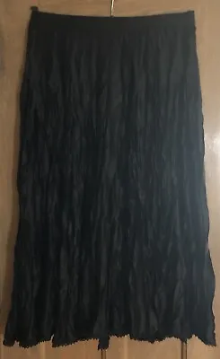 Charles Nolan Black Silk Midi Skirt Size 8 Pleated Crinkled Side Zip 31” Long Vg • $5.99