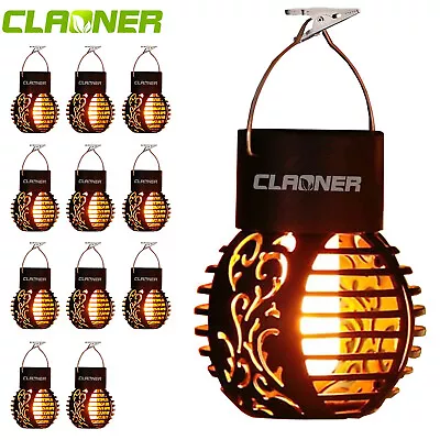 CLAONER Hanging Solar Light LED Flickering Flame Mini Lantern Outdoor Decor Lamp • $35.99