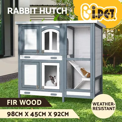 I.Pet Rabbit Hutch Large Chicken Coop Wooden House Run Cage Pet Bunny Guinea Pig • $185.95