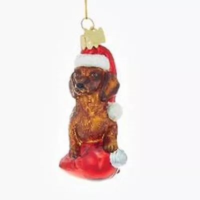 Glass Ornament DACHSHUND W/Holiday Bulb Dog Christmas Ornament Retired • $12.79