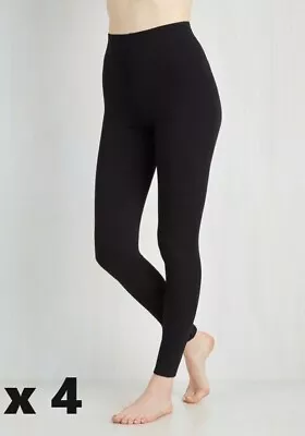 4x Ladies Black Leggings New Cotton Full Length Womans Leggings Sizes 8 10 12 • £13.99