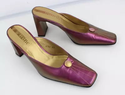 Minelli Vintage Backless Shoe All Leather Metallic Multichrome Purple And Gold T • $98.96