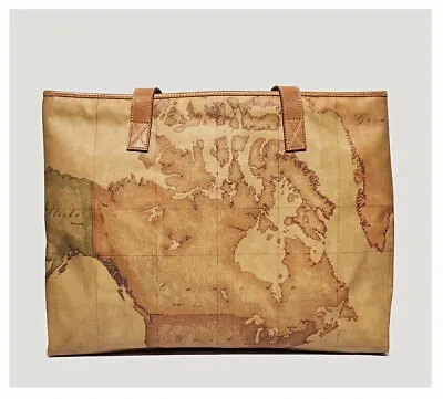 ALVIERO MARTINI Classe Italian Leather World Map Print Travel Tote Bag • $165