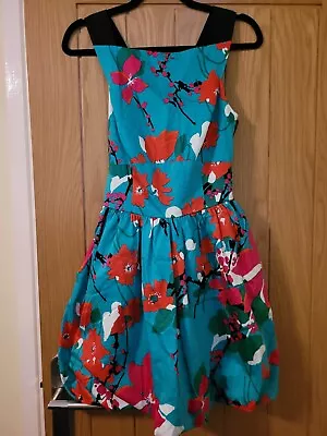 Belle By Oasis Dress Size 8 Summer Floral Turquoise • £12