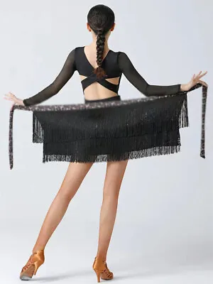 Latin Paso Doble Cha Cha Tassels Practice Skirts One Piece Rumba Samba Dancewear • $27.89