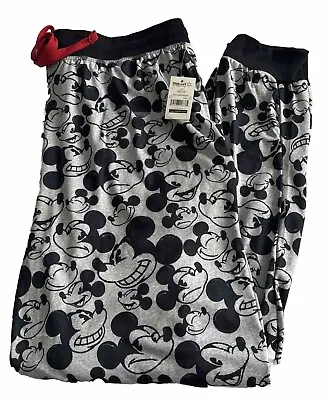 Disney Mens Mickey Mouse Faces Jogger Pant Pajama Bottoms Size L In Gray NEW • $12.99