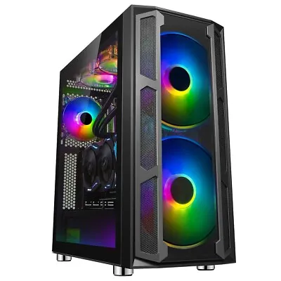 GameMax Black Full ATX Gaming PC Case 2x 200mm ARGB LED Fan EATX Tempered Glass • £69.99