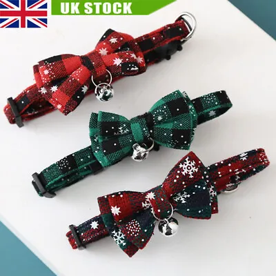 Christmas Cat Dog Bow Tie Collars With Bell Snowflakes Plaid Pet Xmas Collar！ • £6.26