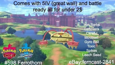 Pokemon Sword And Shield Shiny Ferrothorn 5IV Battle Ready Fast Delivery • $1.25