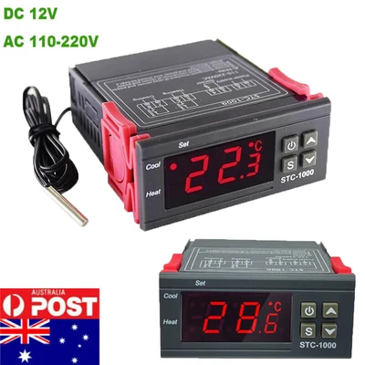 $12.34 • Buy 12V-220V LCD Digital Temperature Thermostat STC-1000 Controller Heating Cooling