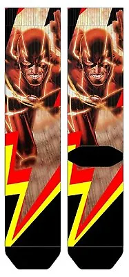 Dc Comics The Flash Lighting Bolt Logo Premium Sublimated Mens Adult Crew Socks • $7.95