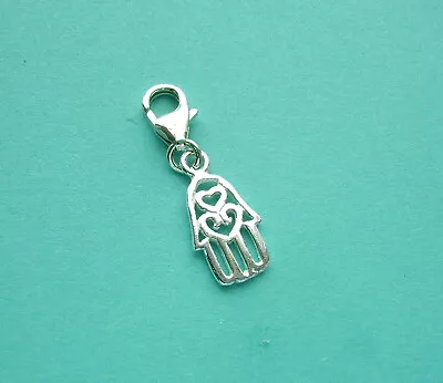 Clip On 925 SOLID STERLING SILVER Hamsa/Hand Of Fatima CHARM 12mm X 8mm + CLASP • £6.43