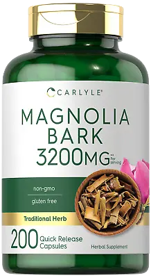 Magnolia Bark Capsules | 3200mg | 200 Count | Non-GMO Gluten Free | By Carlyle • $17.09