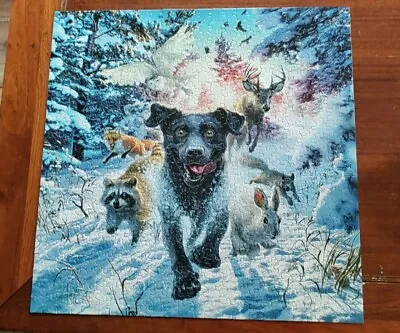 Ceaco Mark Fredrickson WINTER BLACK LAB RACCOON RABBIT DEER 550 Piece Puzzle • $16.99