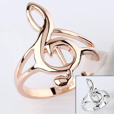 R179 Music Note Musical Symbol Treble Clef Ring 18KGP No Stone Size K1/2 - U • £4.31