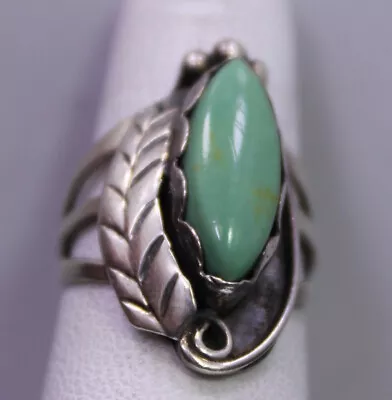 SIZE 4.75 ~ Vintage Sterling Silver & Turquoise Stone Inlay Figural Floral Ring • $49.99