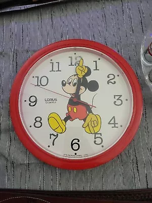 Mickey Mouse Disney Vintage Lorus Wall Clock Red 10  Quartz Japan Works* * Flaws • $10