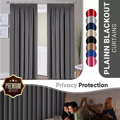 Thermal Blackout Curtains Pair Of Pencil Pleat Ready Made Curtain Panel Tie Back • £34.99