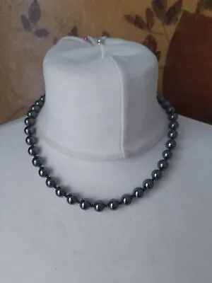 Costume Jewellery Statement Necklace Grey Hematite Beaded Screw Fasten • £7.85