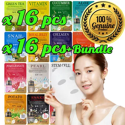 Malie Korean Face Mask Sheet Pack Facial Mask Moisture Skin Care Full 16pcs Set • £15.99