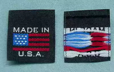 1000 Pcs WOVEN CLOTHING SEWING CARE LABEL BLACK - MADE IN USA  AMERICAN FLAG • $39.99