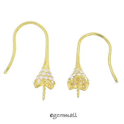 $29.19 • Buy 24kt Gold Plated Sterling Silver CZ French Hook Earring Ear Wire Pearl Cup 99024