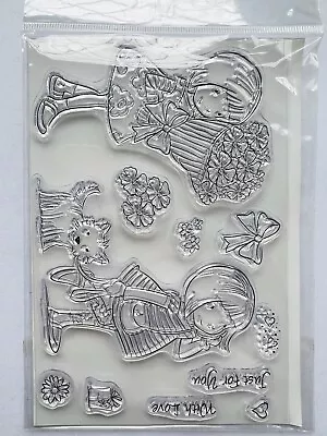 Kanban Clear Acrylic Stamps Girls Bunch Flowers Walking Dog Just For You Etc • £0.99