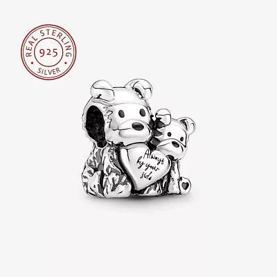 Genuine Sterling Silver Teddy Bears & Engraved Heart Charm + FREE Jewellery Bag! • £12.50