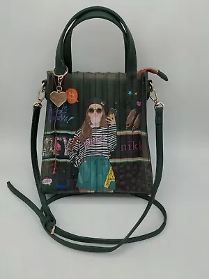 Nikky By Nicole Lee Say Cheese Purse Graphic Print Trendy Girl Cross Body Green • $12