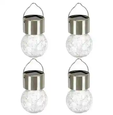 Solar Hanging Crackle Balls Pack Of 4 Eco Friendly LED Garden Decoration • £14.99