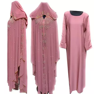 Luxury Women Pink Abaya Jalabiya  Farasha Long Dress • £21.99