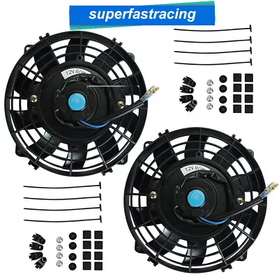 Universal 2X 7  Inch 12V Slim Fan Push Pull Electric Radiator Cooling Mount Kit • $40.66