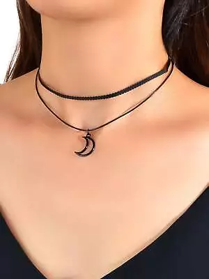 Moon Charm Layered Choker Dainty Necklace Novelty Necklace Creative Necklace • $5.32