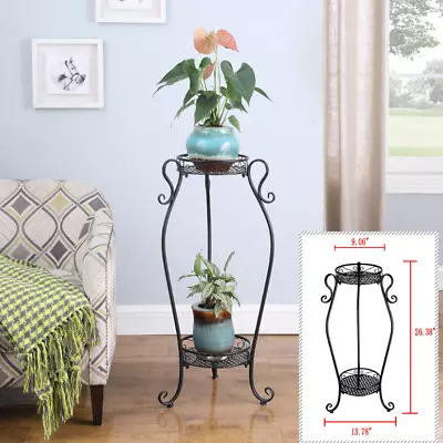 2 Tier Plant Stand Metal Flower Pot Holder Shelves Indoor Outdoor Garden Decor  • $29.99