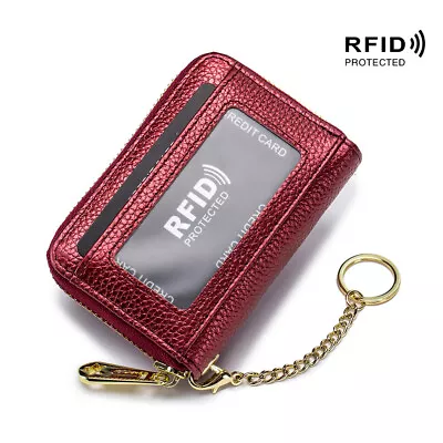 RFID Women's Men's Real Leather Card Wallet Card Holder Bag Coin Purse U7194 • $6.99