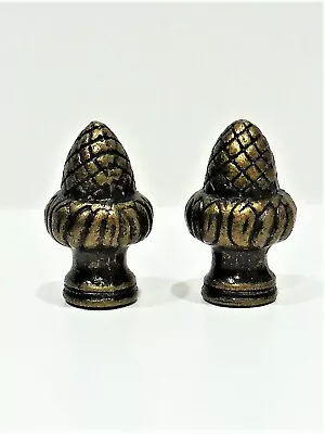 Pair (2) “Acorn” Lamp Finials Antique Brass-Plated Cast Metal-Dual Thread  • $8.54