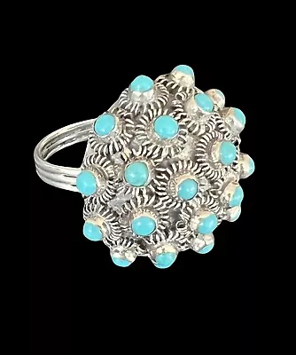 Matilde Poulat MATL Taxco Mexico Silver Turquoise Cluster Cocktail Dome Ring • $695