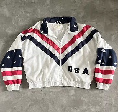 Vintage Retro USA Flag Shell Suit Jacket Coat  Varsity 90’s Size XL Extra Large • £40